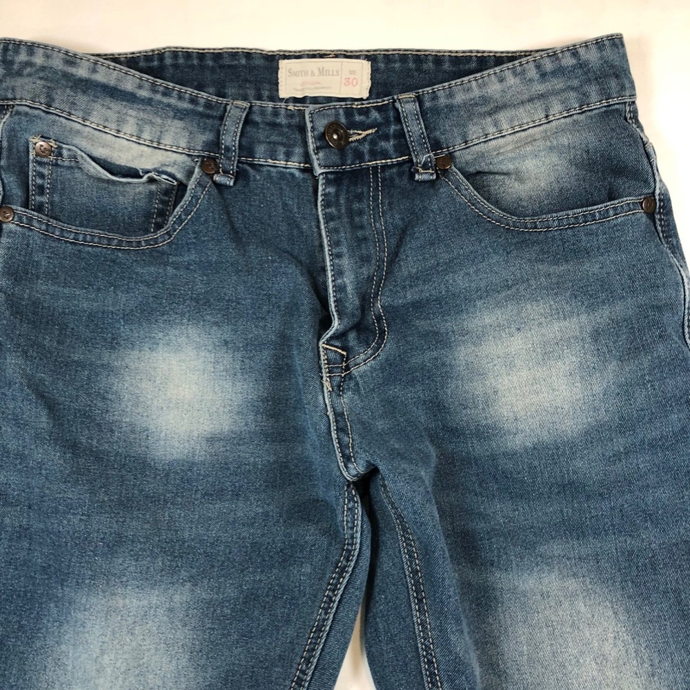 Smith & Mills Mens Straight Leg Jeans Medium Wash Stretch Denim 30x32